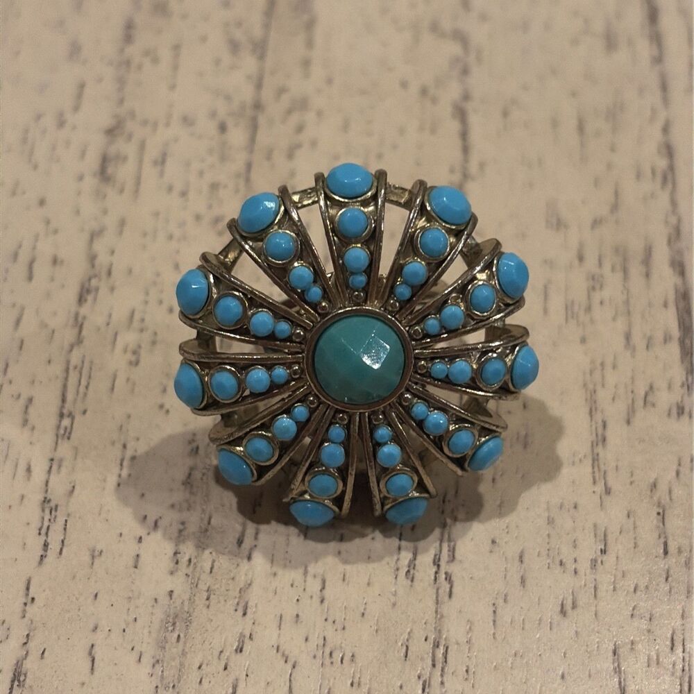 Large Faux Turquoise Ring with Silver Details